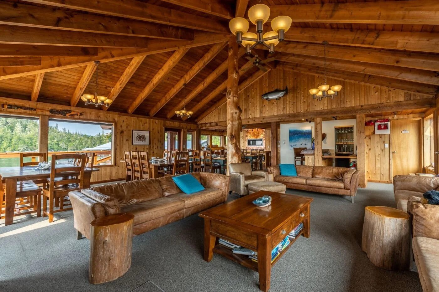 Berry Island Lodge cedar great room